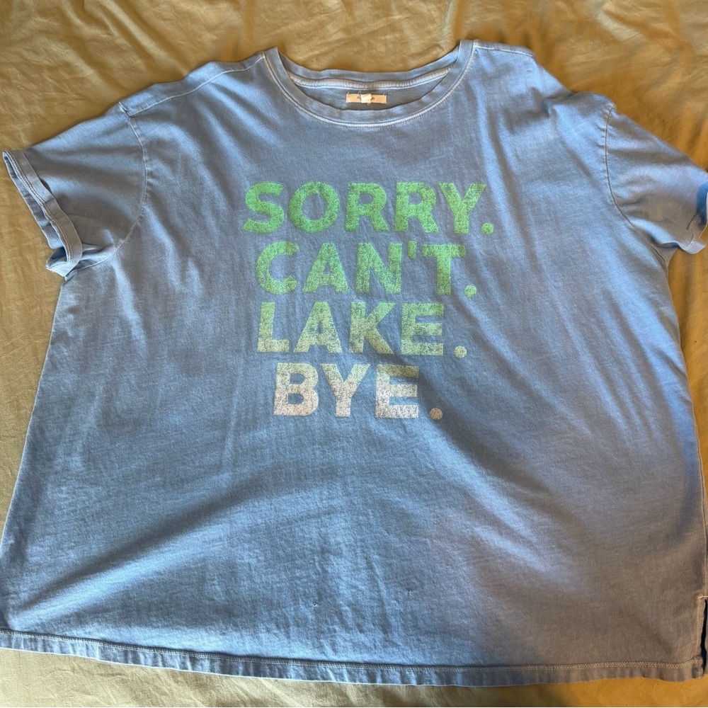 Maurices Light Blue Tee with Green and White Accents